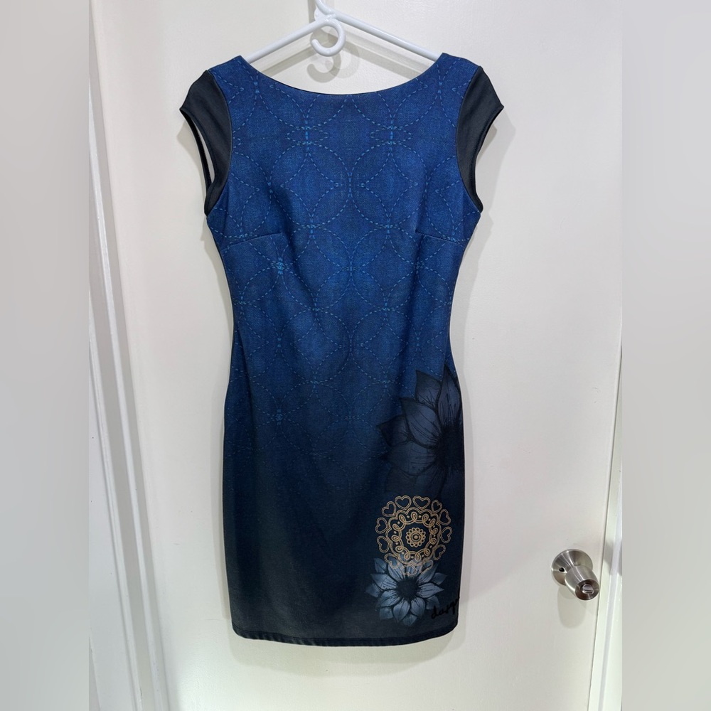 Desigual Blue and Black Floral Midi Dress